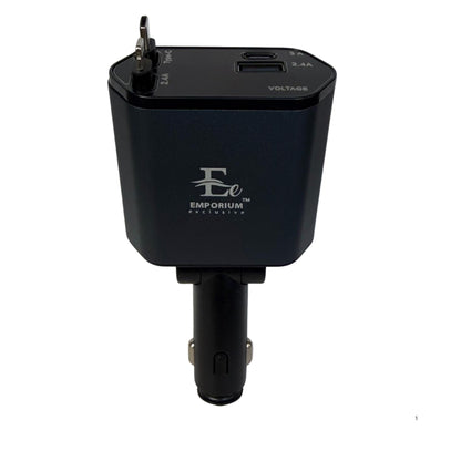 Fast Car Charger 4-in-1 Retractable Cable USB-C & iPhone Multi Device Charging