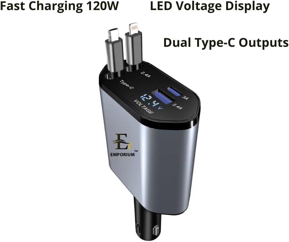 4-in-1 Car Phone Charger | 120W Fast Charger for Car