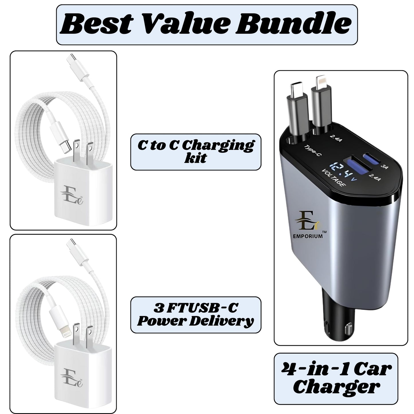 4-in-1 Car Phone Charger | 120W Fast Charger for Car
