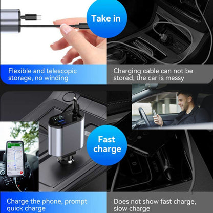 Fast Car Charger 4-in-1 Retractable Cable USB-C & iPhone Multi Device Charging