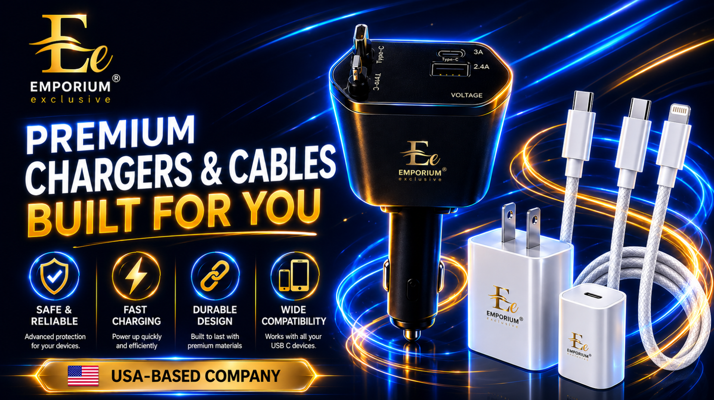 Fast Car Charger 4-in-1 Retractable Cable USB-C & iPhone Multi Device Charging